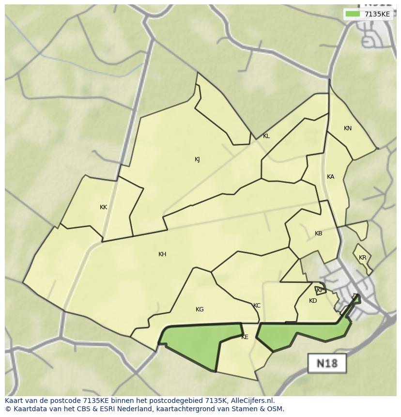Afbeelding van het postcodegebied 7135 KE op de kaart.