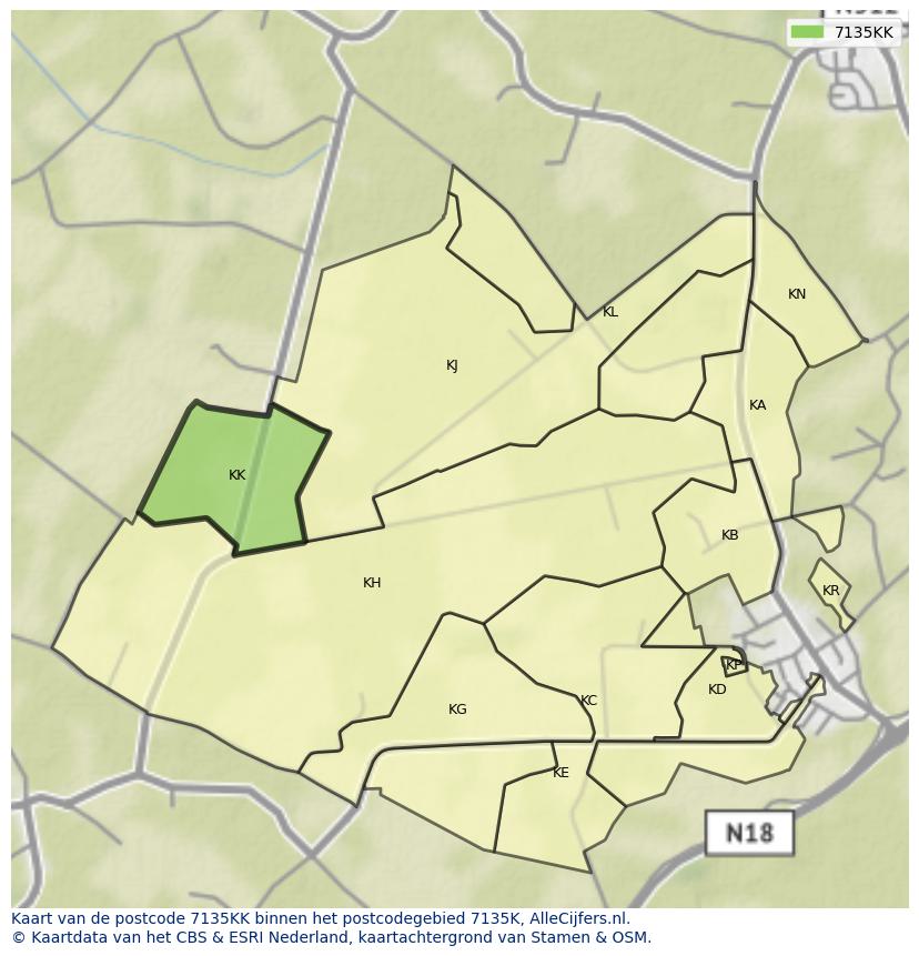 Afbeelding van het postcodegebied 7135 KK op de kaart.