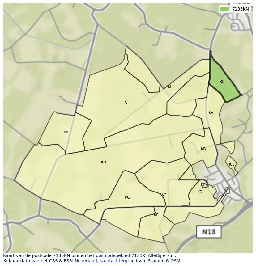 Afbeelding van het postcodegebied 7135 KN op de kaart.