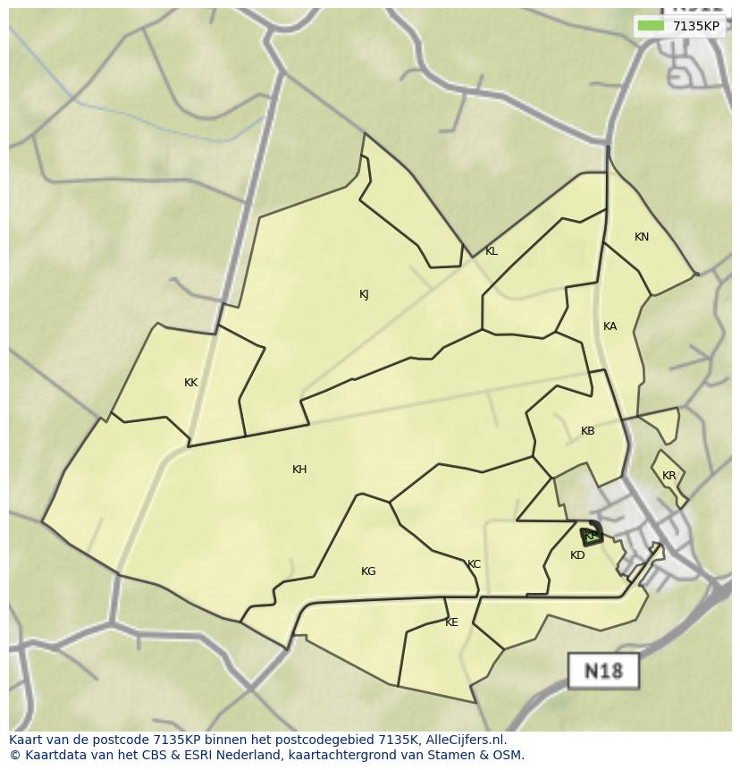 Afbeelding van het postcodegebied 7135 KP op de kaart.
