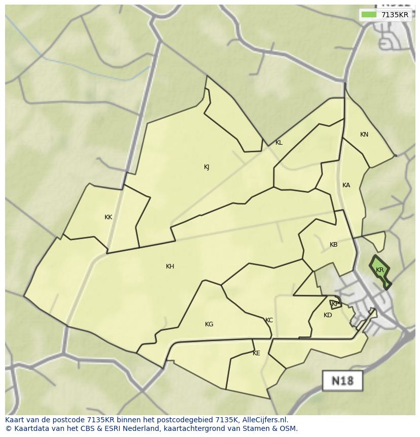 Afbeelding van het postcodegebied 7135 KR op de kaart.