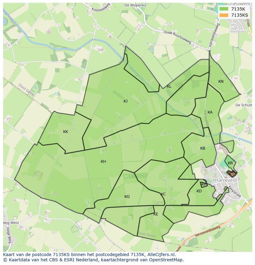 Afbeelding van het postcodegebied 7135 KS op de kaart.