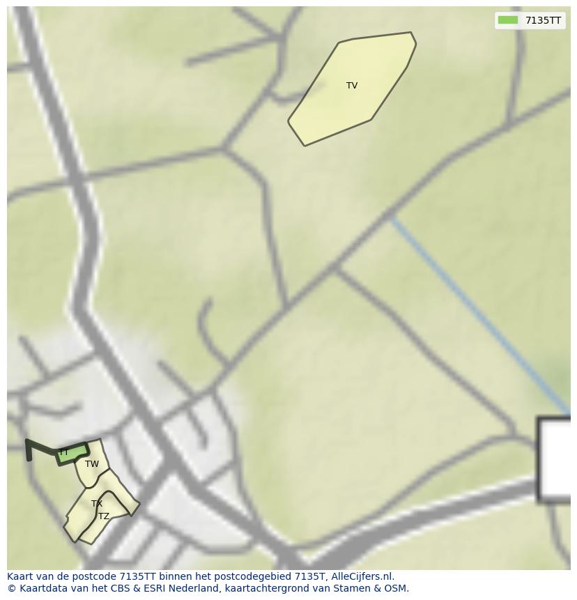 Afbeelding van het postcodegebied 7135 TT op de kaart.