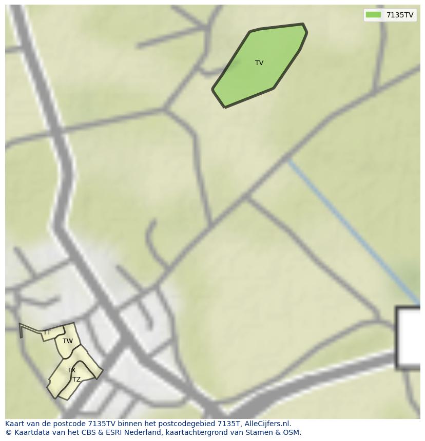 Afbeelding van het postcodegebied 7135 TV op de kaart.