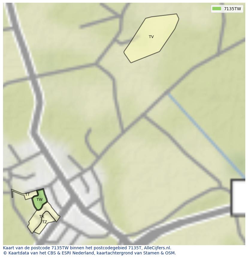 Afbeelding van het postcodegebied 7135 TW op de kaart.