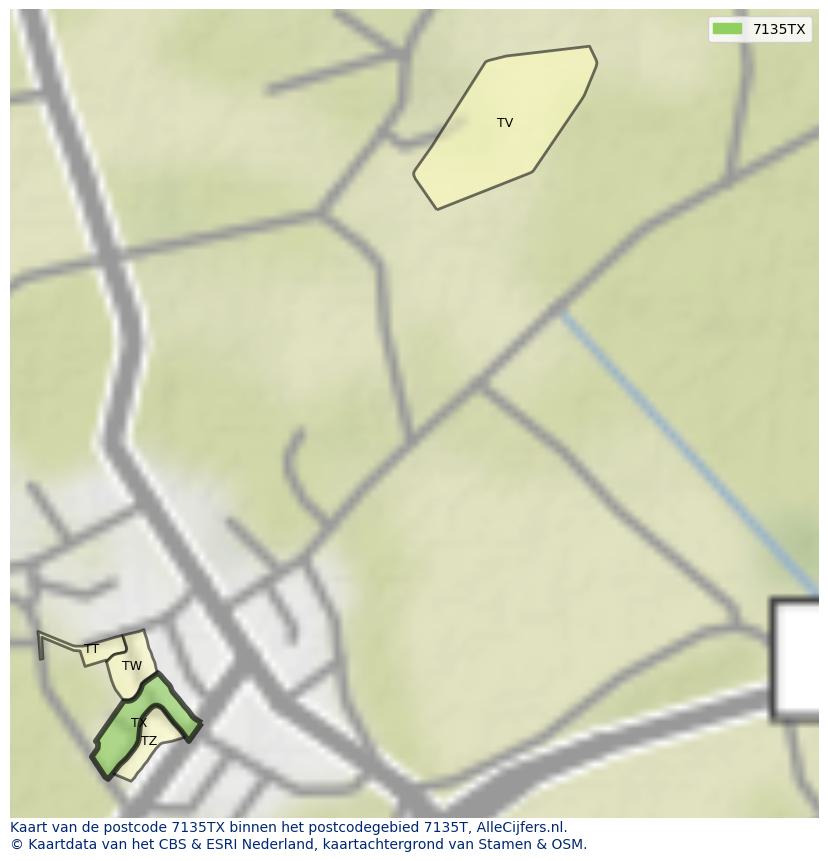 Afbeelding van het postcodegebied 7135 TX op de kaart.