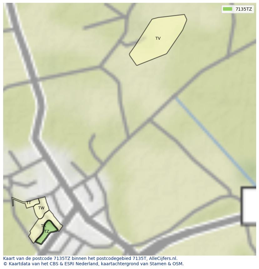 Afbeelding van het postcodegebied 7135 TZ op de kaart.