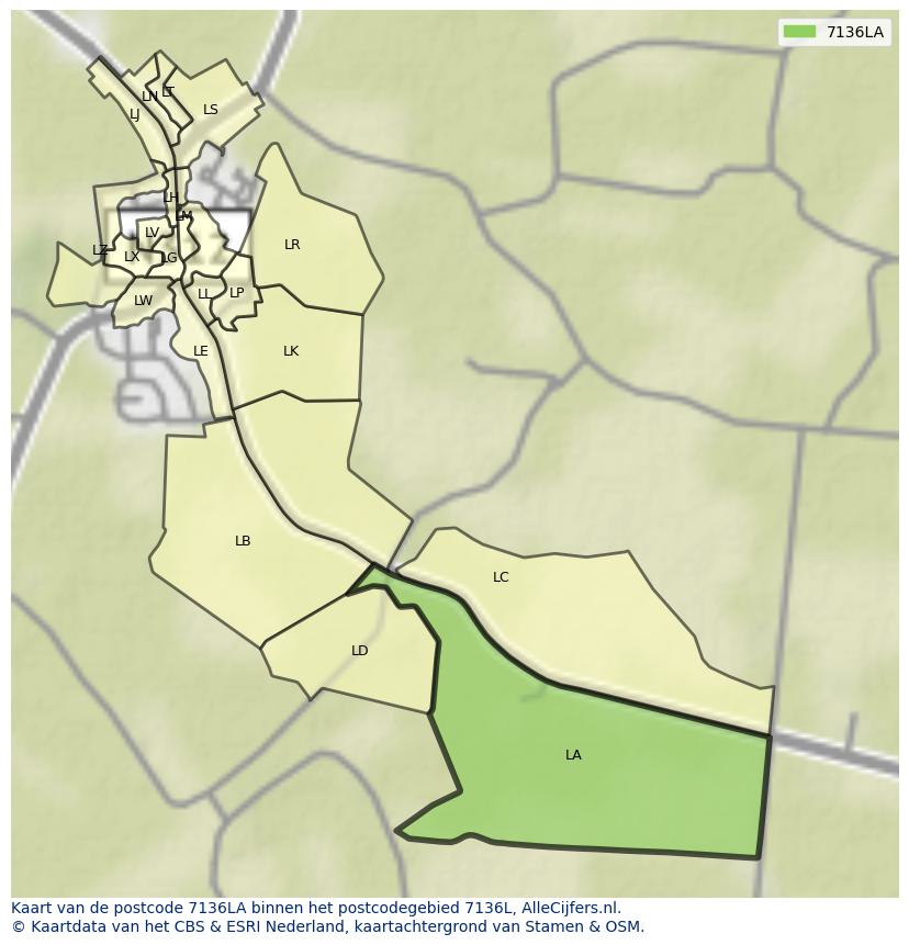 Afbeelding van het postcodegebied 7136 LA op de kaart.