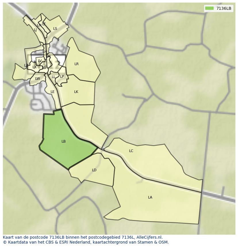 Afbeelding van het postcodegebied 7136 LB op de kaart.