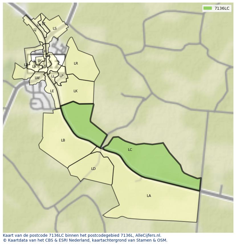 Afbeelding van het postcodegebied 7136 LC op de kaart.
