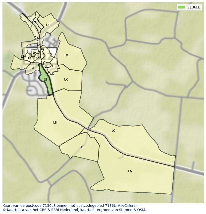 Afbeelding van het postcodegebied 7136 LE op de kaart.