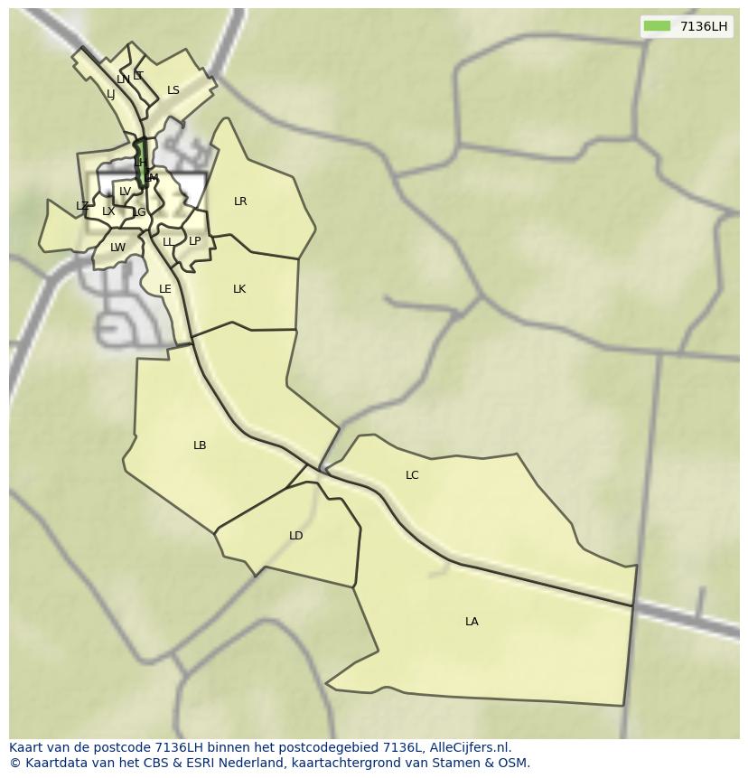 Afbeelding van het postcodegebied 7136 LH op de kaart.