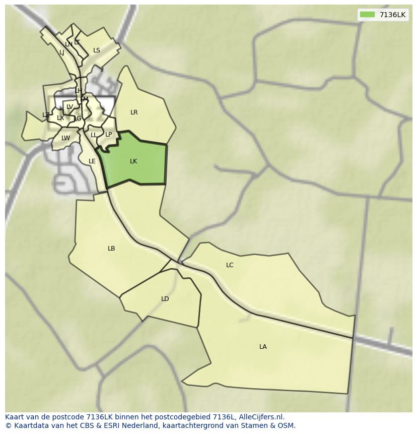 Afbeelding van het postcodegebied 7136 LK op de kaart.