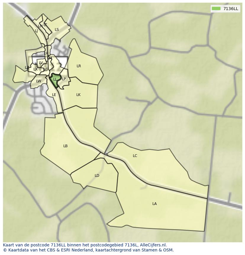 Afbeelding van het postcodegebied 7136 LL op de kaart.