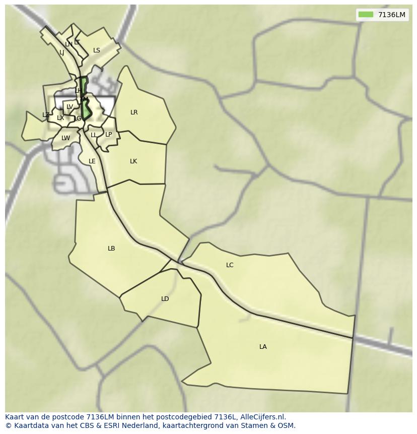 Afbeelding van het postcodegebied 7136 LM op de kaart.