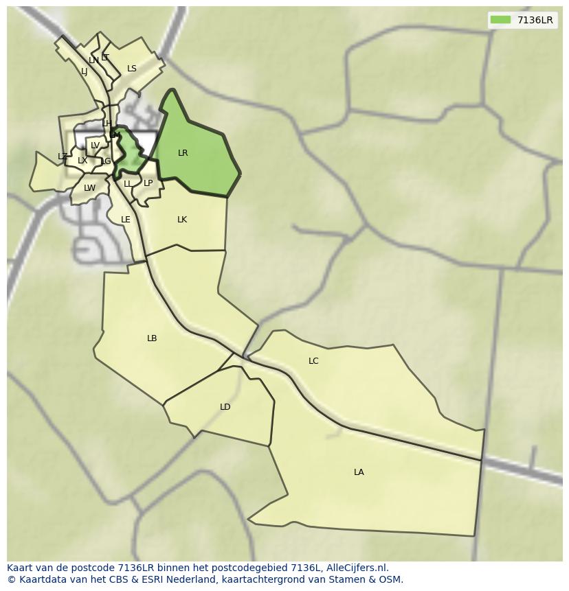 Afbeelding van het postcodegebied 7136 LR op de kaart.