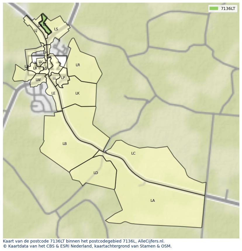 Afbeelding van het postcodegebied 7136 LT op de kaart.
