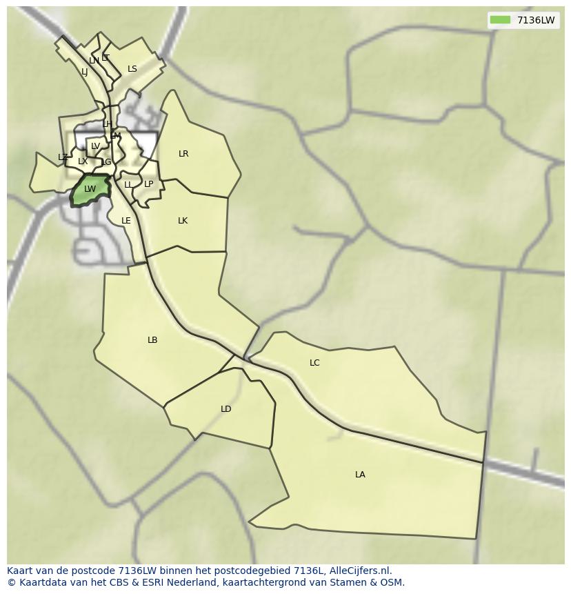 Afbeelding van het postcodegebied 7136 LW op de kaart.