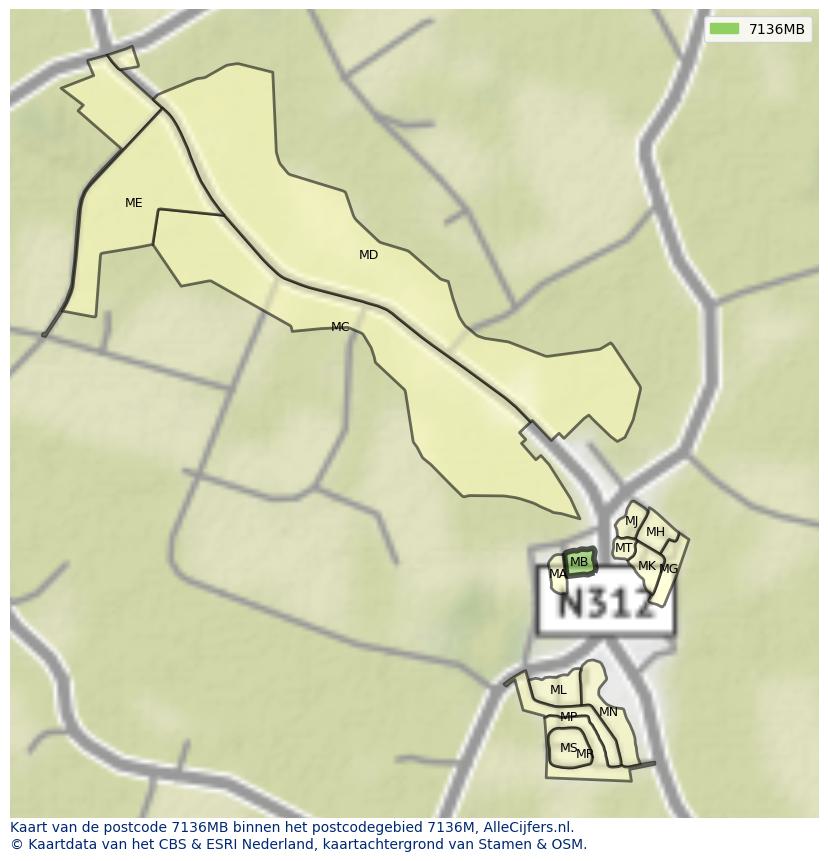 Afbeelding van het postcodegebied 7136 MB op de kaart.
