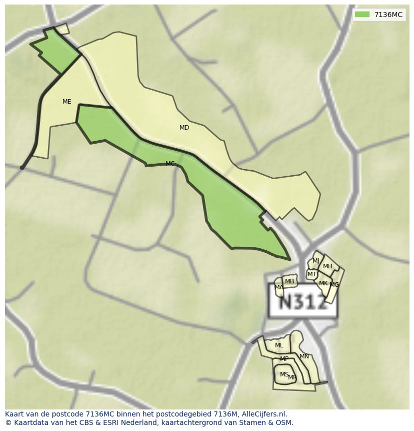 Afbeelding van het postcodegebied 7136 MC op de kaart.