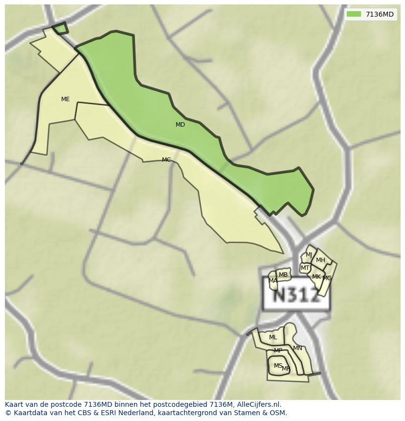 Afbeelding van het postcodegebied 7136 MD op de kaart.