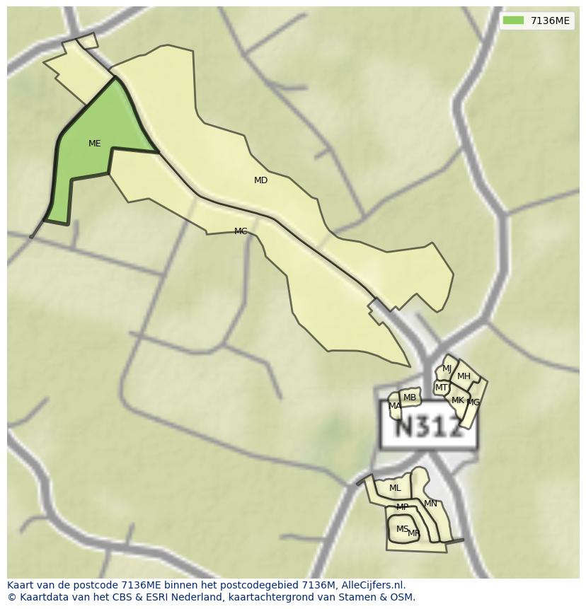 Afbeelding van het postcodegebied 7136 ME op de kaart.