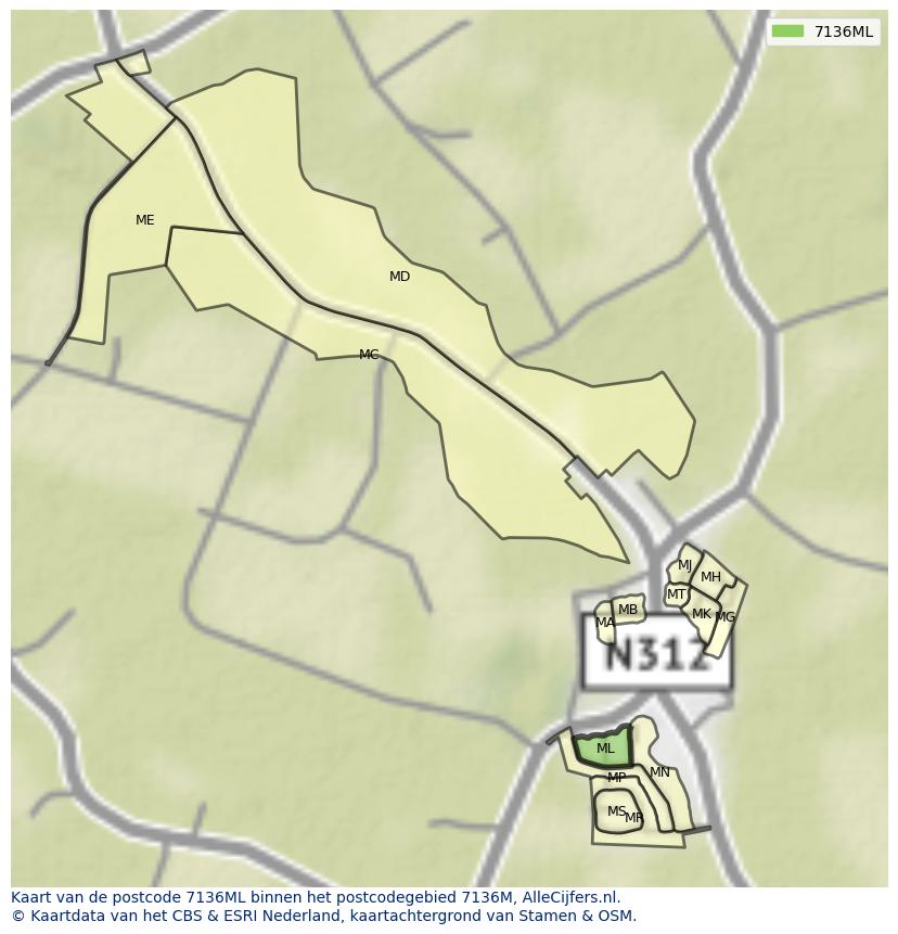 Afbeelding van het postcodegebied 7136 ML op de kaart.