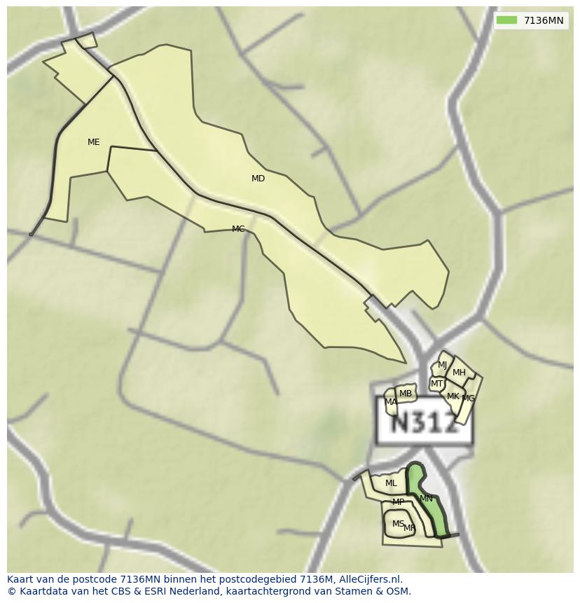 Afbeelding van het postcodegebied 7136 MN op de kaart.