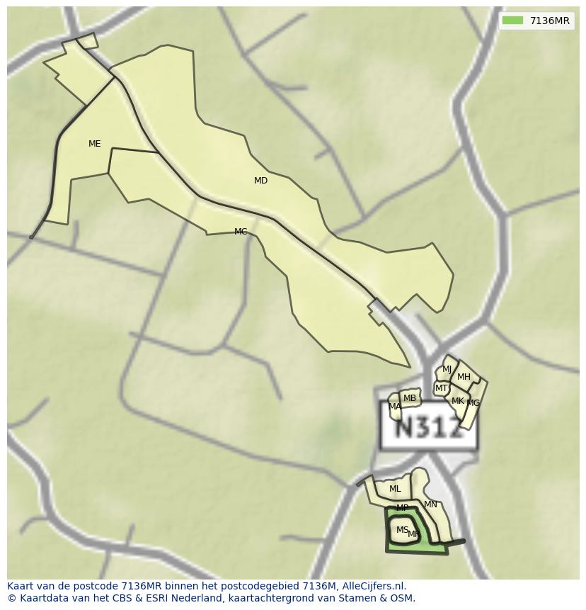 Afbeelding van het postcodegebied 7136 MR op de kaart.