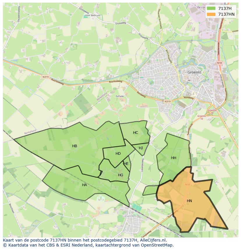Afbeelding van het postcodegebied 7137 HN op de kaart.