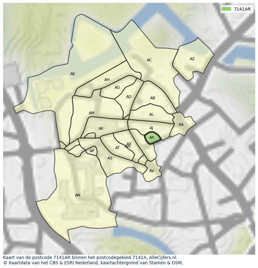 Afbeelding van het postcodegebied 7141 AR op de kaart.