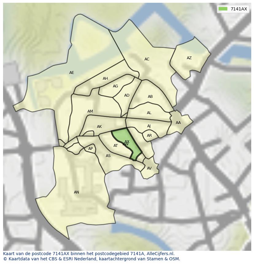 Afbeelding van het postcodegebied 7141 AX op de kaart.