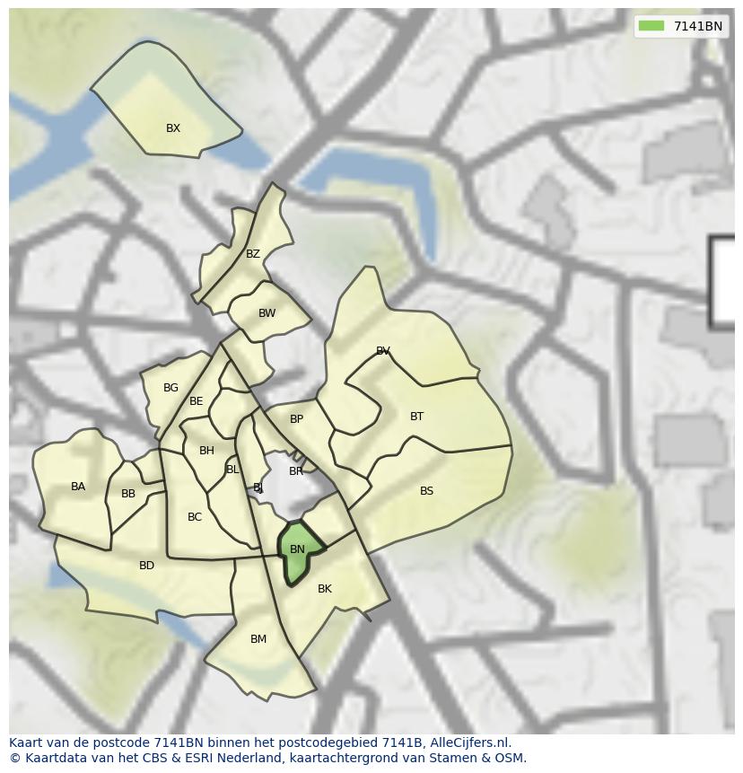 Afbeelding van het postcodegebied 7141 BN op de kaart.