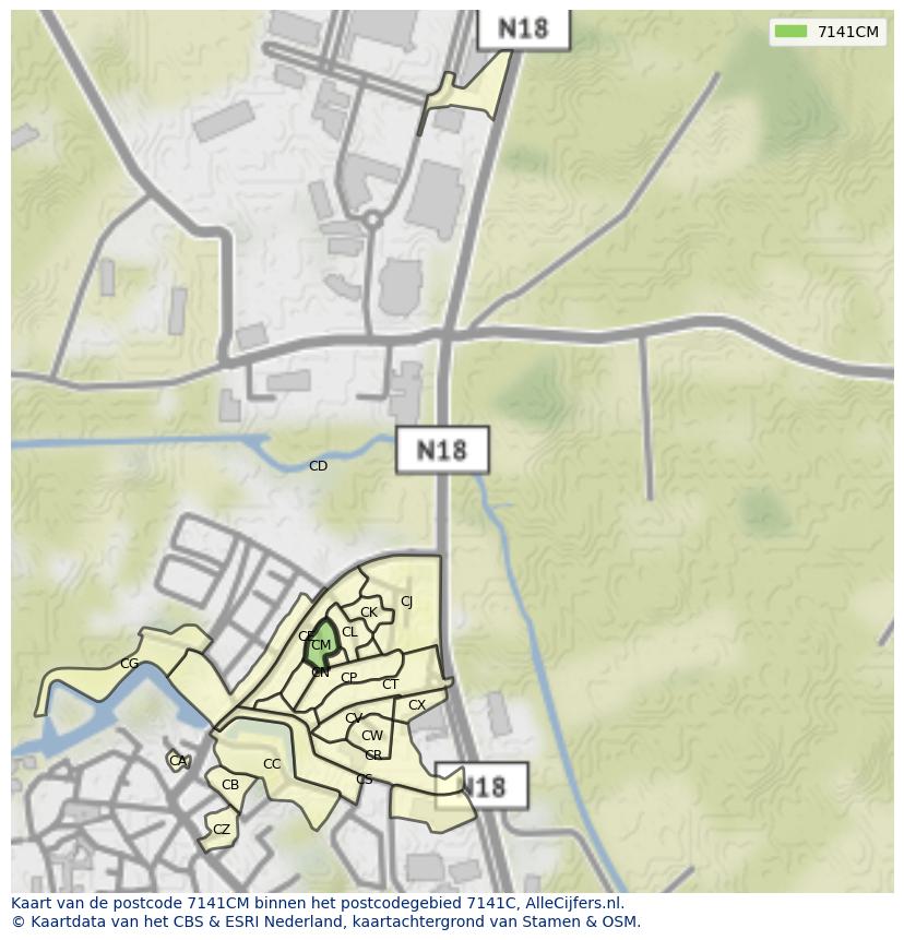 Afbeelding van het postcodegebied 7141 CM op de kaart.