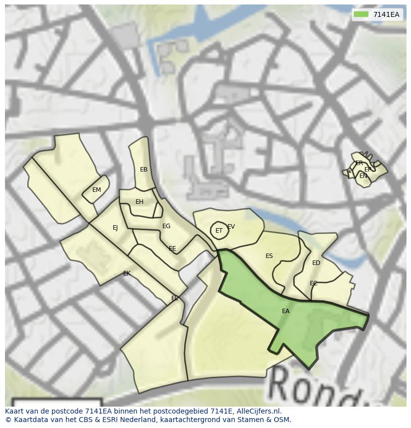 Afbeelding van het postcodegebied 7141 EA op de kaart.