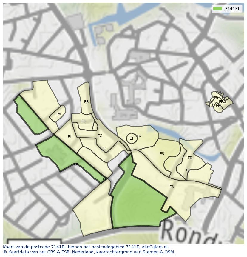 Afbeelding van het postcodegebied 7141 EL op de kaart.