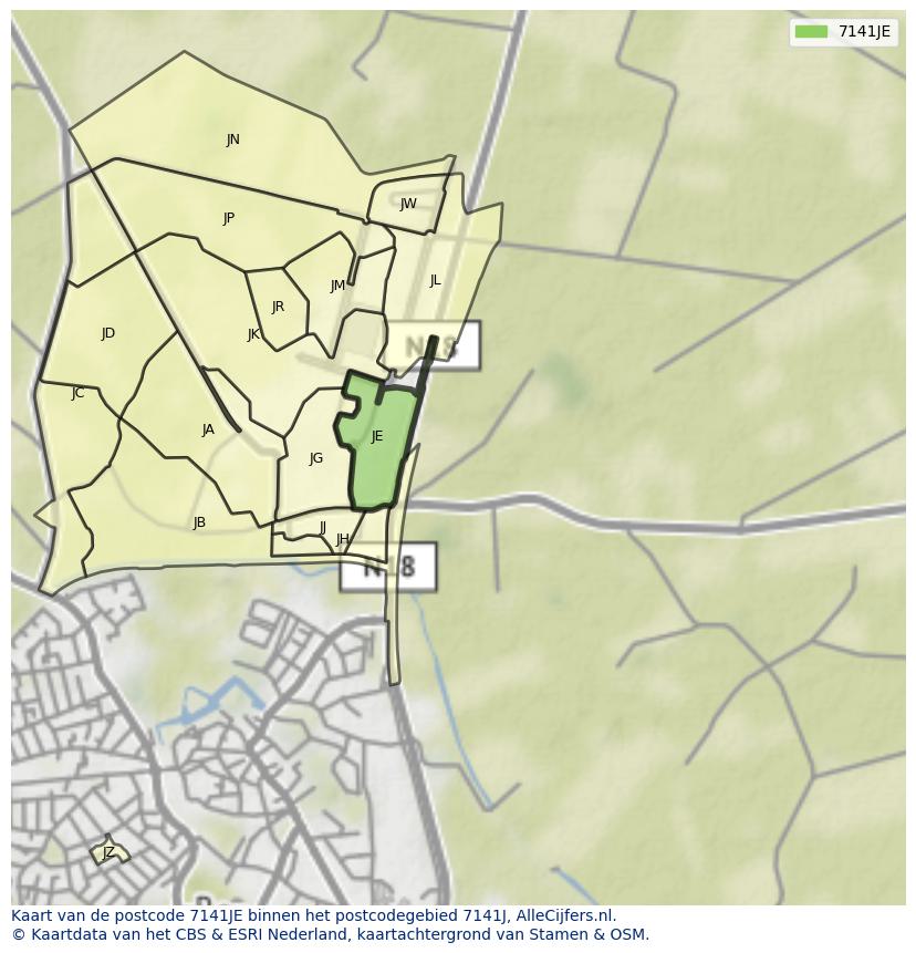 Afbeelding van het postcodegebied 7141 JE op de kaart.