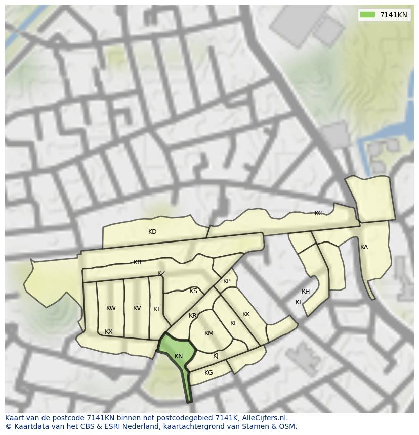 Afbeelding van het postcodegebied 7141 KN op de kaart.