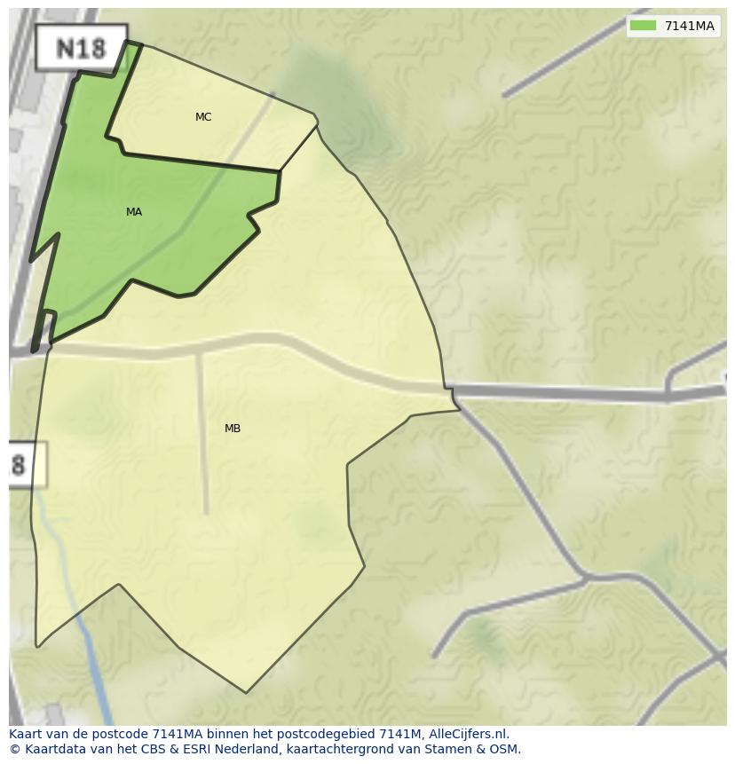 Afbeelding van het postcodegebied 7141 MA op de kaart.