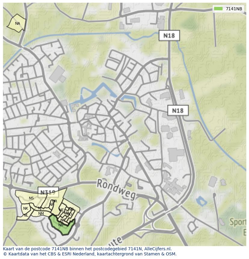 Afbeelding van het postcodegebied 7141 NB op de kaart.
