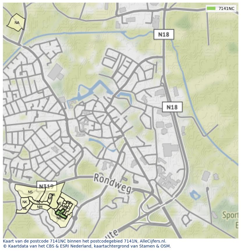 Afbeelding van het postcodegebied 7141 NC op de kaart.