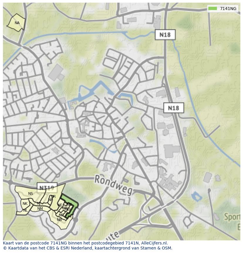 Afbeelding van het postcodegebied 7141 NG op de kaart.