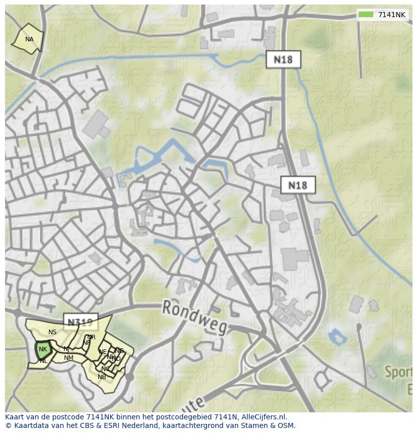 Afbeelding van het postcodegebied 7141 NK op de kaart.