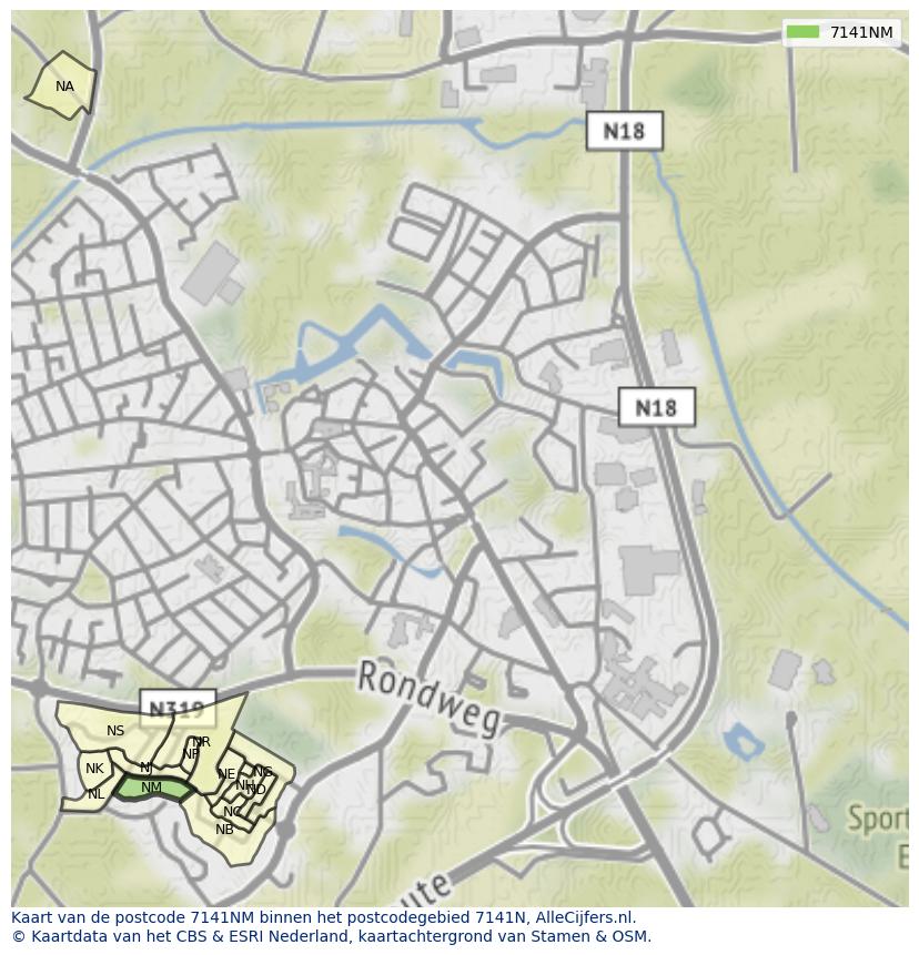 Afbeelding van het postcodegebied 7141 NM op de kaart.
