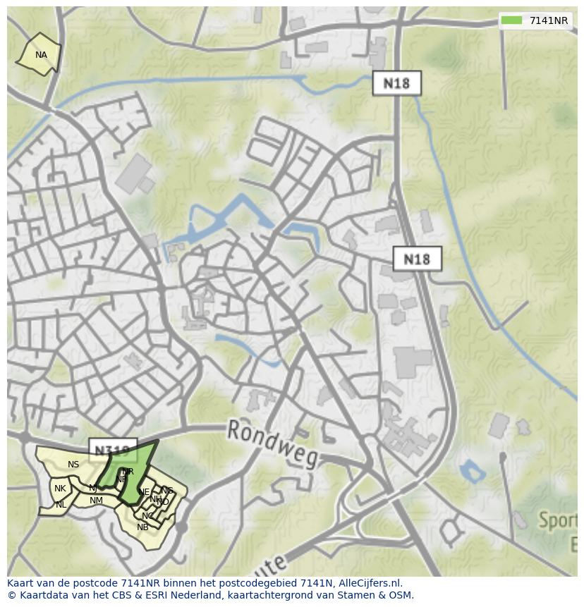 Afbeelding van het postcodegebied 7141 NR op de kaart.