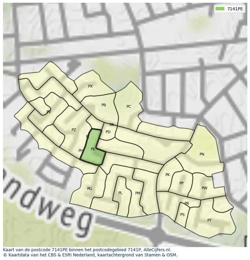 Afbeelding van het postcodegebied 7141 PE op de kaart.