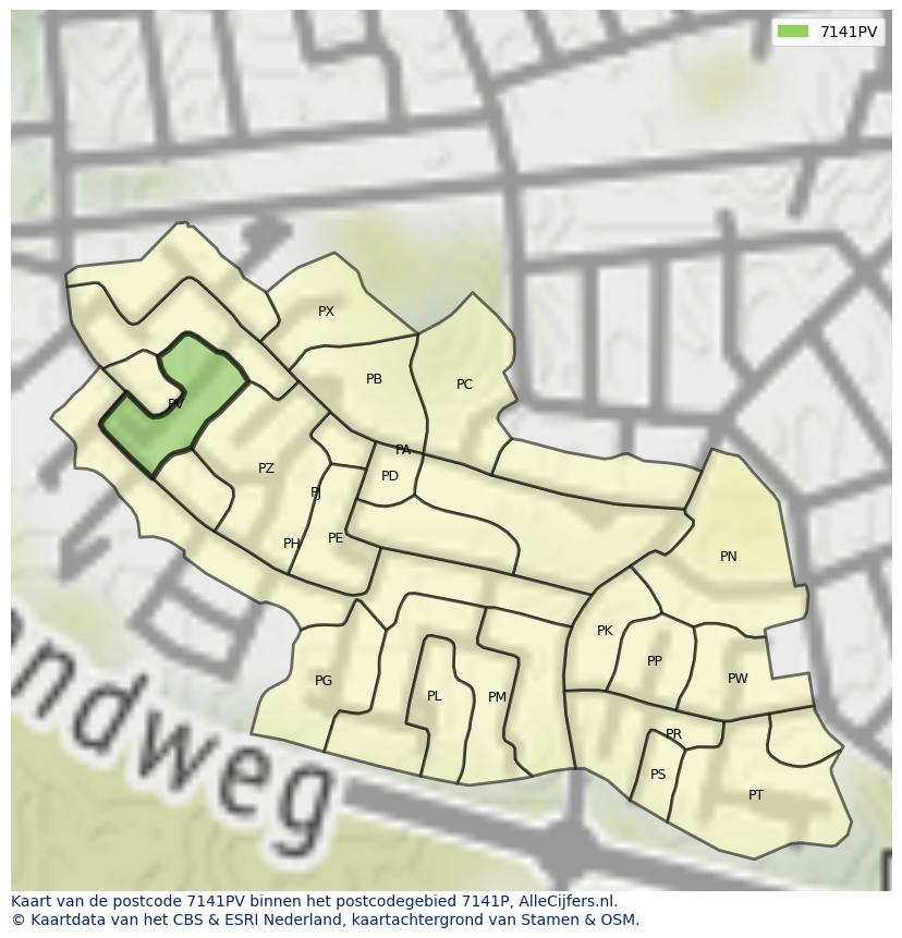 Afbeelding van het postcodegebied 7141 PV op de kaart.