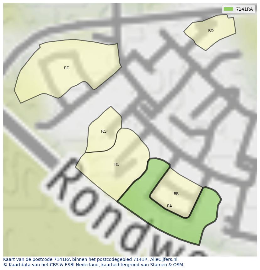Afbeelding van het postcodegebied 7141 RA op de kaart.
