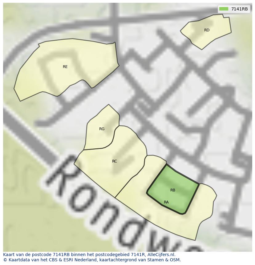 Afbeelding van het postcodegebied 7141 RB op de kaart.