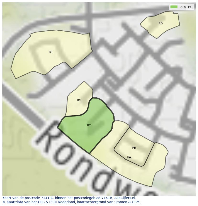 Afbeelding van het postcodegebied 7141 RC op de kaart.